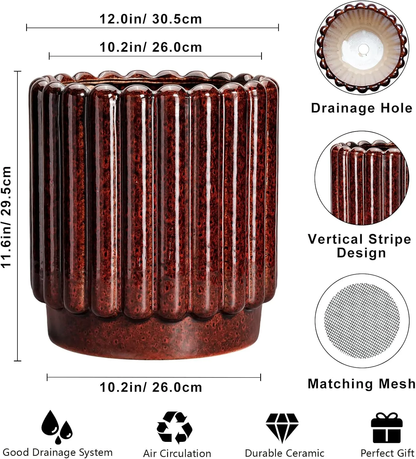 Rust Reactive Glaze Ceramic Planter – Wholesale Fluted Flower Pot (4) Rust Reactive Glaze Ceramic Planter – Wholesale Fluted Flower Pot