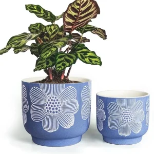 Small Blue Floral Ceramic Planter Set for Wholesale