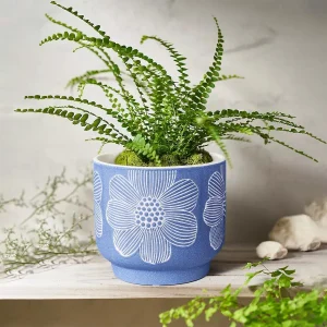 Small Blue Floral Ceramic Planter Set for Wholesale