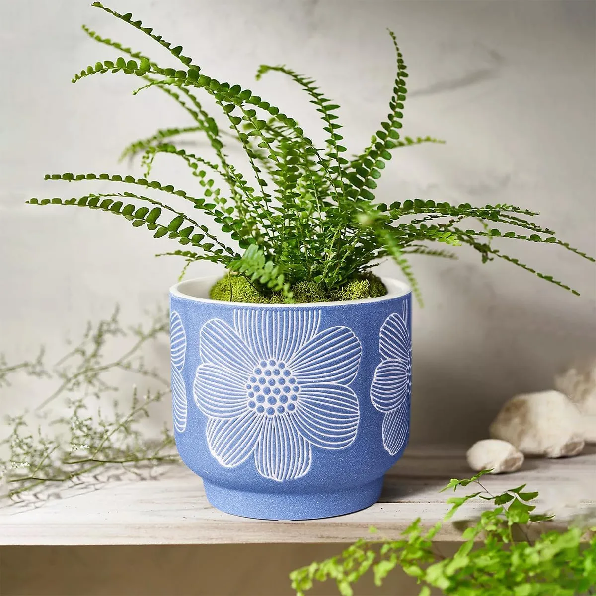 Small Blue Floral Ceramic Planter Set for Wholesale