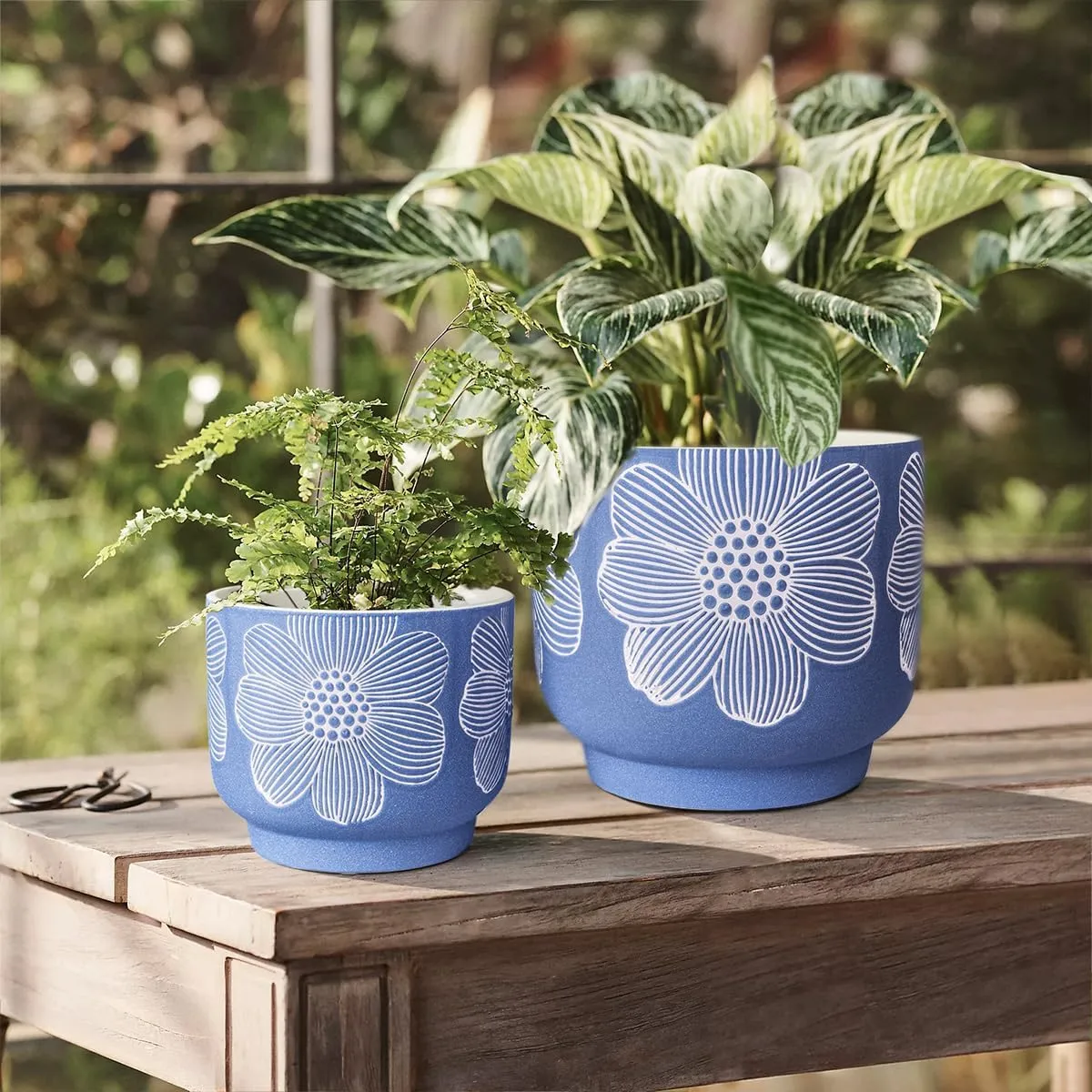 Small Blue Floral Ceramic Planter Set for Wholesale (3) Small Blue Floral Ceramic Planter Set for Wholesale