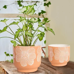 Small Orange Floral Ceramic Planter Set for Wholesale