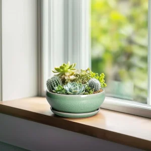 Small Green Glazed Ceramic Succulent Planter for Wholesale