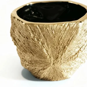 Golden Textured Ceramic Planter for Modern Home Decor