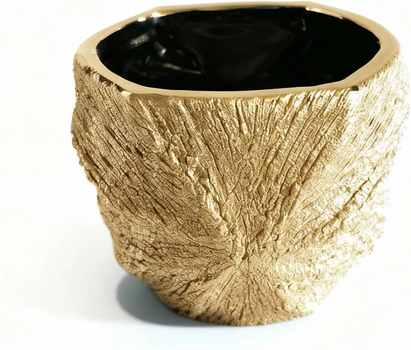 Golden Textured Ceramic Planter for Modern Home Decor