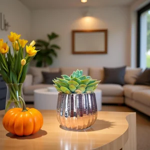 Metallic Ribbed Ceramic Planter - Glaze Collection Wholesale