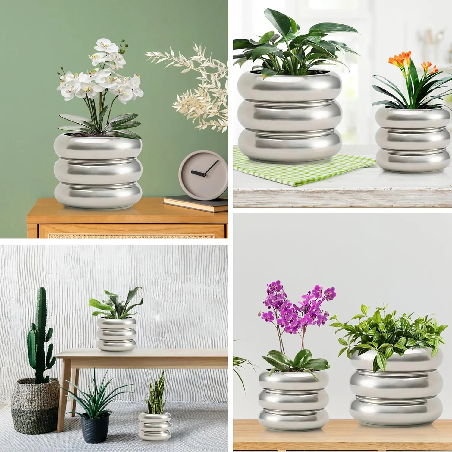 Modern Silver Ceramic Pots Wholesale Decorative Planters
