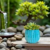 Turquoise Ribbed Ceramic Planter - Glaze Collection Wholesale