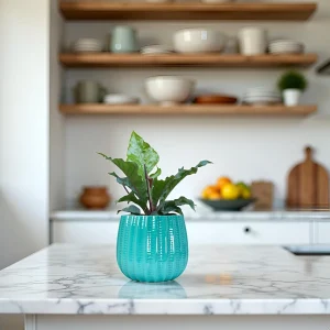 Turquoise Ribbed Ceramic Planter - Glaze Collection Wholesale