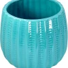 Turquoise Ribbed Ceramic Planter - Glaze Collection Wholesale
