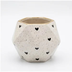 Wholesale Speckled Heart Ceramic Flower Pot with Gold Rim