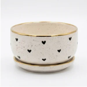 Wholesale Speckled Heart Ceramic Flower Pot with Gold Rim