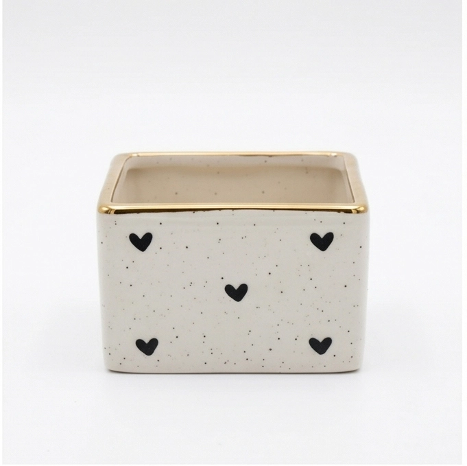 Wholesale Speckled Heart Ceramic Flower Pot with Gold Rim (3) Wholesale Speckled Heart Ceramic Flower Pot with Gold Rim