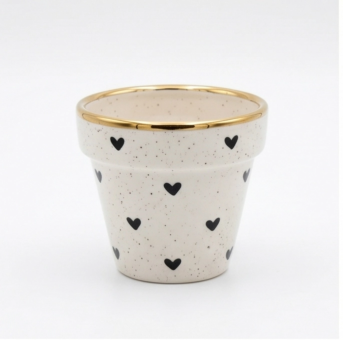 Wholesale Speckled Heart Ceramic Flower Pot with Gold Rim (4) Wholesale Speckled Heart Ceramic Flower Pot with Gold Rim