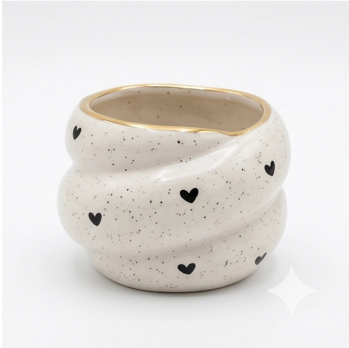 Wholesale Speckled Heart Ceramic Flower Pot with Gold Rim (5) Wholesale Speckled Heart Ceramic Flower Pot with Gold Rim