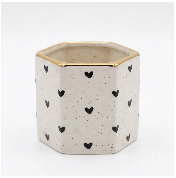 Wholesale Speckled Heart Ceramic Flower Pot with Gold Rim (6) Wholesale Speckled Heart Ceramic Flower Pot with Gold Rim