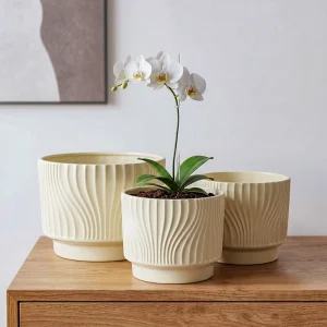 Wholesale Ceramic Plant Pots with Sculpted Wave Texture