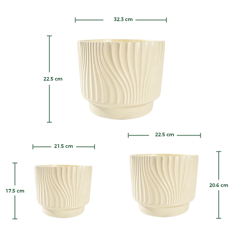 Wholesale Ceramic Plant Pots with Sculpted Wave Texture (2) Wholesale Ceramic Plant Pots with Sculpted Wave Texture