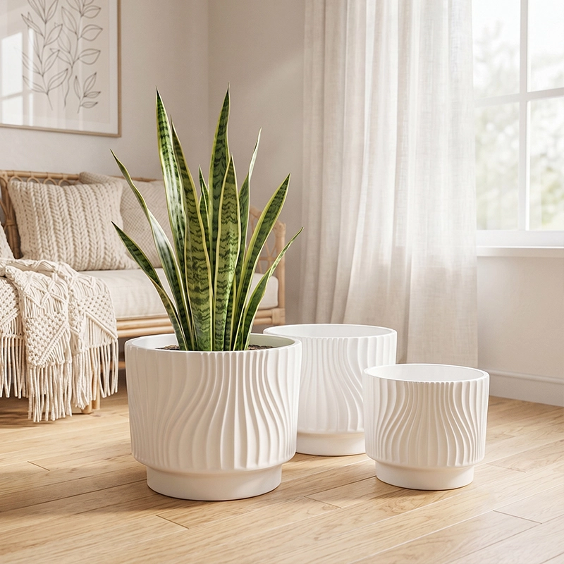 Wholesale Ceramic Plant Pots with Sculpted Wave Texture