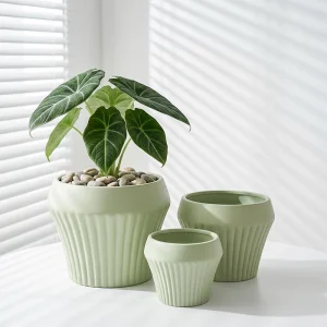 Wholesale Ribbed Ceramic Plant Pots – Modern Round Planters (1)