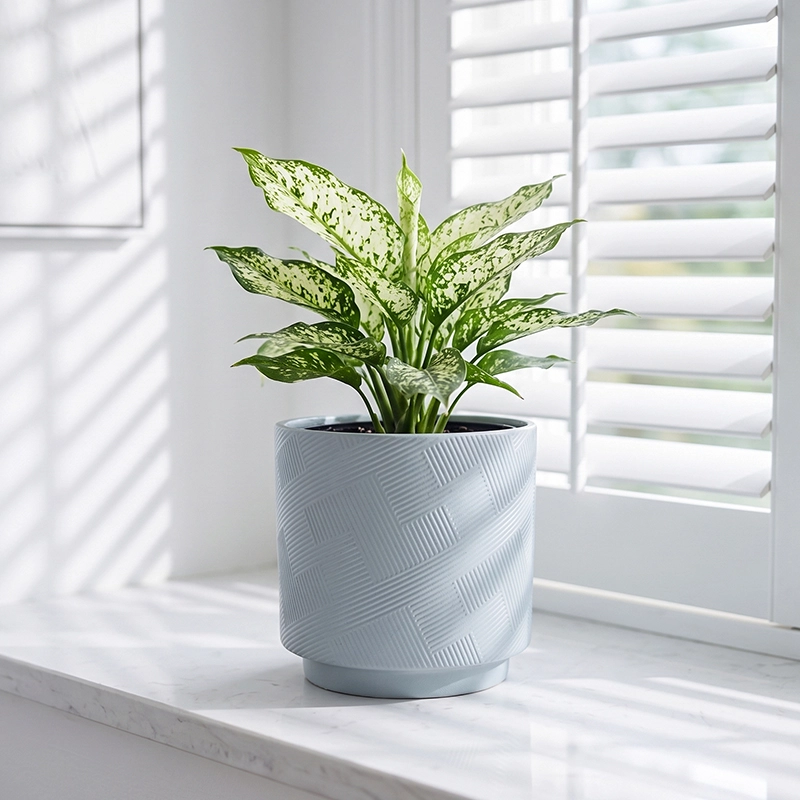 Wholesale Textured Ceramic Flower Pot – Geometric Decorative Planter (1) Wholesale Textured Ceramic Flower Pot – Geometric Decorative Planter