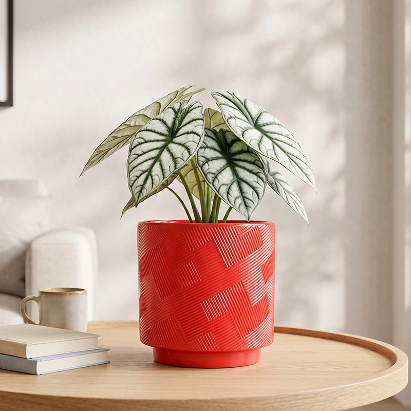 Wholesale Textured Ceramic Flower Pot – Geometric Decorative Planter