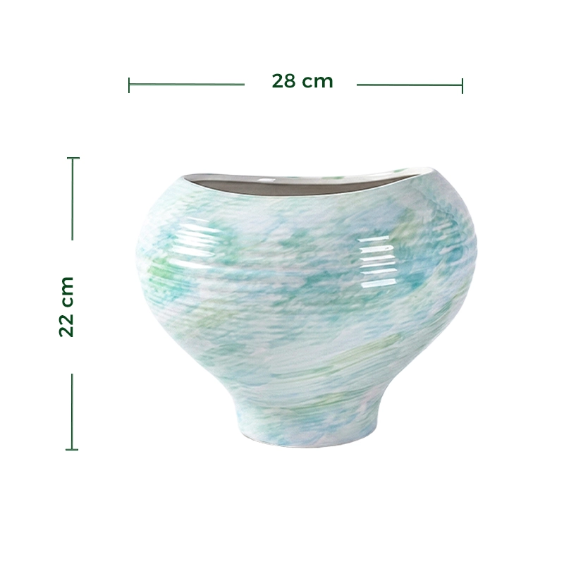 Wholesale Textured Ceramic Planter with Rounded Pedestal Base